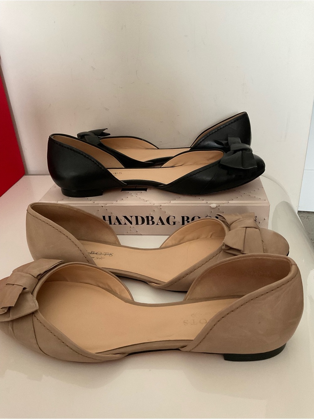 Talbots Bundle of 2 Black & Tan Classic Cutout Bow Flat Size 10